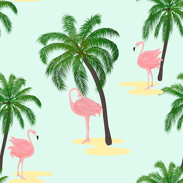 Naadloos patroon met flamingo's en palmbomen voor stoffen en behang.