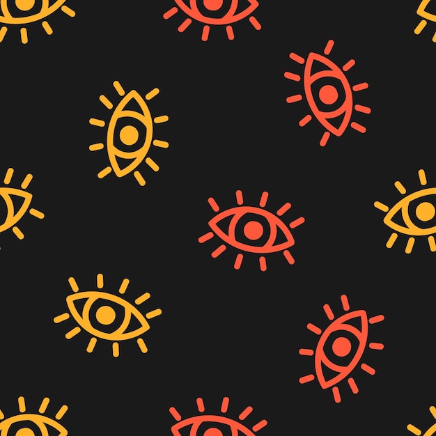 Naadloos patroon met gele en oranje ogen met zwarte achtergrond