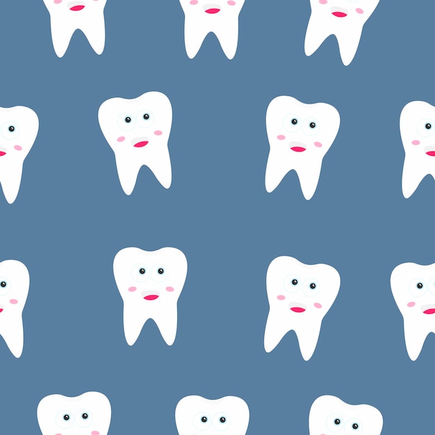 Naadloos patroon met gelukkig lachende tanden op een donkerblauwe achtergrond.