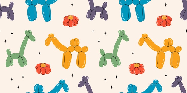 Vector naadloos patroon met giraffe ballonnen helderkleurige herhalende elementen
