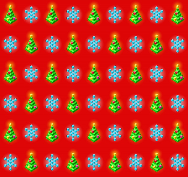 Naadloos patroon met gloeiende Kerstmisbomen en sneeuwvlokken