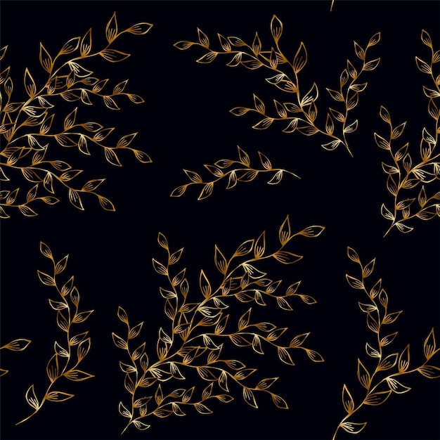 Naadloos patroon met gouden takken van planten op een donkere achtergrond Gestileerde plantelementen