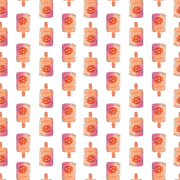 Naadloos patroon met grapefruitsmaak Leuke heerlijke drankJapanse Kawaii-stijl Vector handgetekende cartoonillustratie