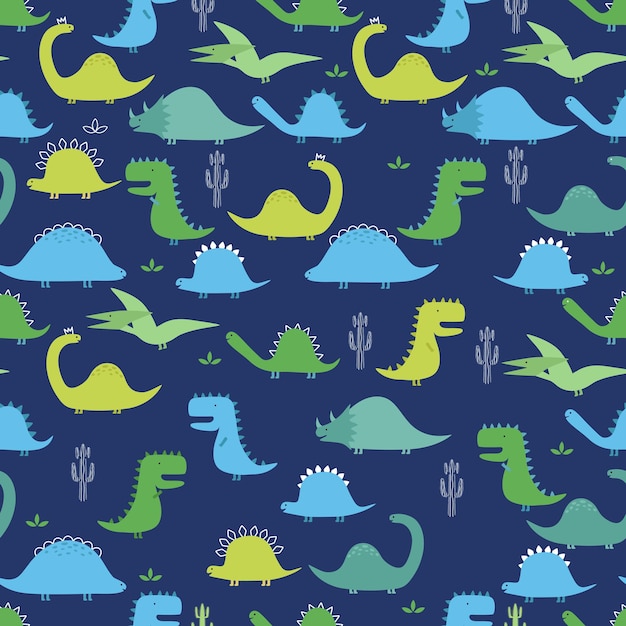 Naadloos patroon met grappige dinosaurussen kinderachtige creatieve vector