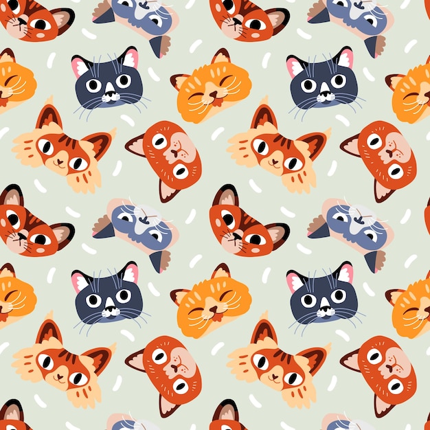 Naadloos patroon met grappige kattengezichten