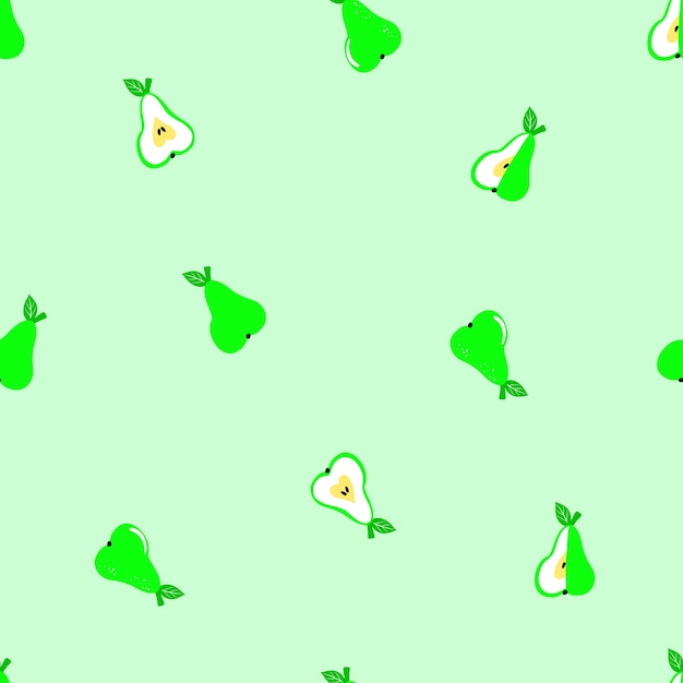 Naadloos patroon met groene peer en de helft van peren