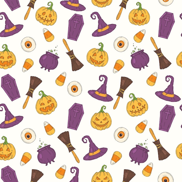 Naadloos patroon met halloween gekleurde pictogrammen