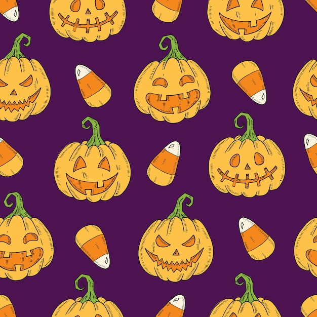 Vector naadloos patroon met halloween gekleurde pumpkin jack