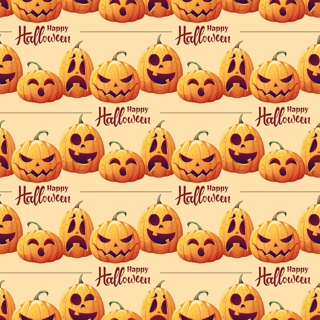 Naadloos patroon met Halloween-pompoenen op een oranje achtergrond Gestreepte achtergrond met vakantiesymbool voor textielbehang inpakpapier enz