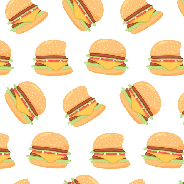 Naadloos patroon met hamburger patroon met hamburger vectorillustratie in cartoon-stijl