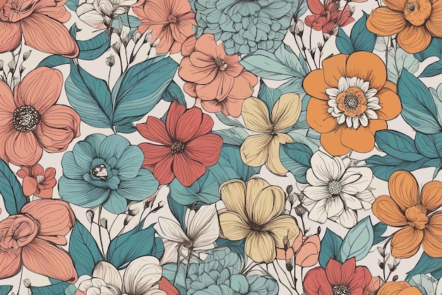 naadloos patroon met hand getrokken kleurrijke bloemen naadloos patroon met hand getrokken kleurrijke bloemen