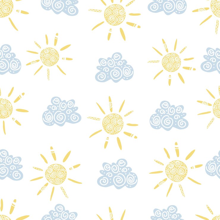 Naadloos patroon met hand getrokken wolken en zon Doodle schets Leuke achtergrond