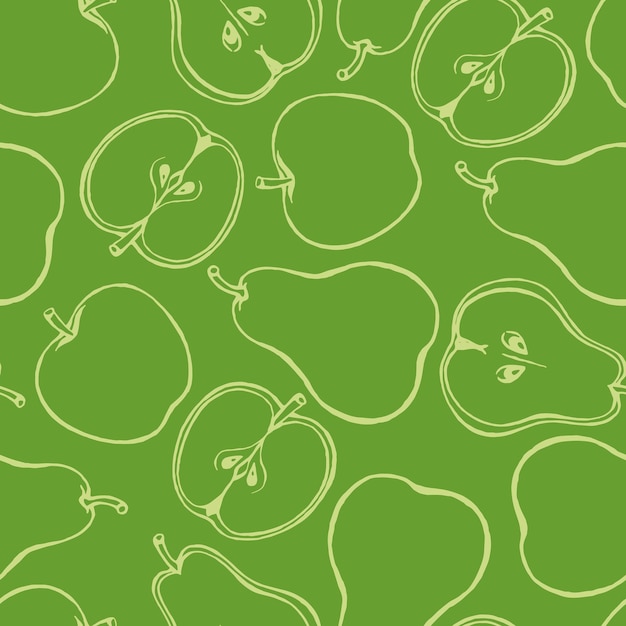 Naadloos patroon met handgetekende fruitelementen appel peer Vegetarisch behang