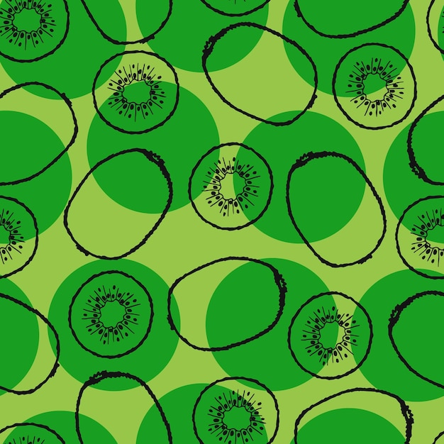 Naadloos patroon met handgetekende fruitelementen kiwi Vegetarisch behang Voor ontwerp verpakking textiel achtergrondontwerp ansichtkaarten en posters