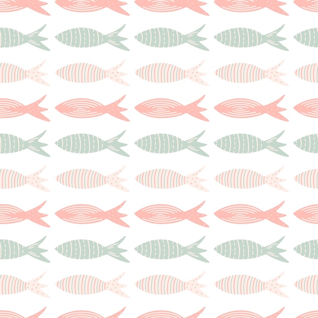 Naadloos patroon met handgetekende schattige gekleurde vissen