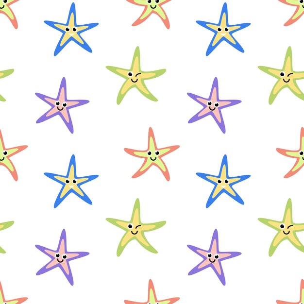 Naadloos patroon met heldere vingervissen Sea star Flat vector