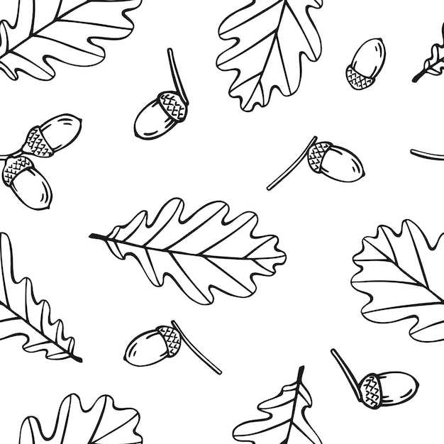 Naadloos patroon met herfst eikenbladeren Herfstvakantie achtergrond Hand getrokken vectorillustratie