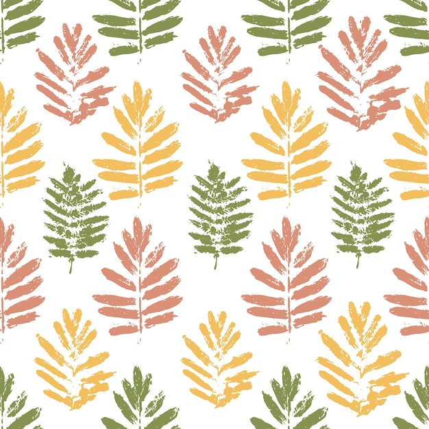 Naadloos patroon met herfstbladeren in natuurlijke tinten. Bladeren met een textuur in grunge-stijl. Vector