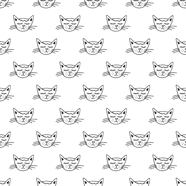 Vector naadloos patroon met katten snuit doodle voor decoratieve print verpakking papier groetekaartjes behang en stof