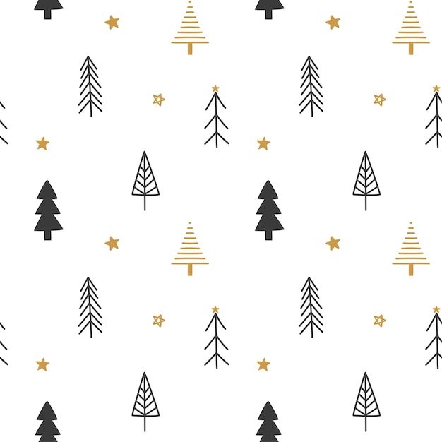 Vector naadloos patroon met kerstbomen en sterren