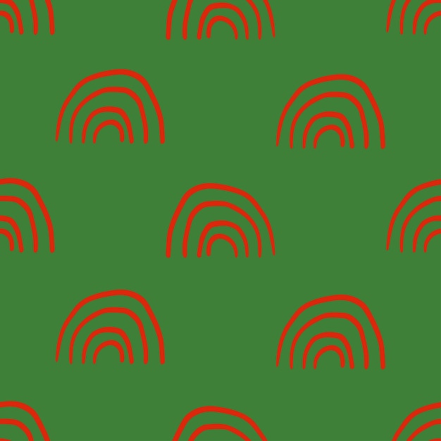 Naadloos patroon met kerstversiering. Rood regenboogontwerp op groene achtergrond