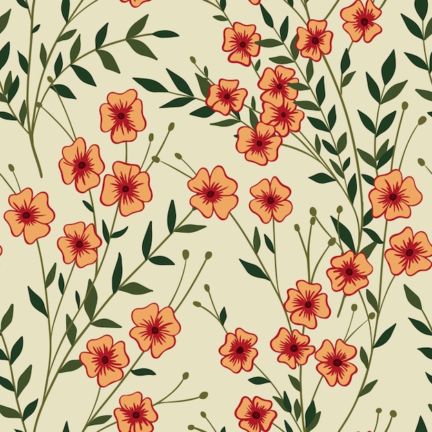 Naadloos patroon met kleine roze bloemen op een lichte achtergrond. interliniëring van dunne stengels en bladeren met kwastjes van kleine eenvoudige bloemen. vector.