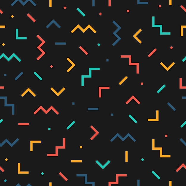 Naadloos patroon met kleurrijk memphis-ontwerp en zwarte achtergrond