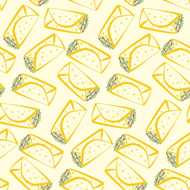Naadloos patroon met kleurrijke omtrek burrito's