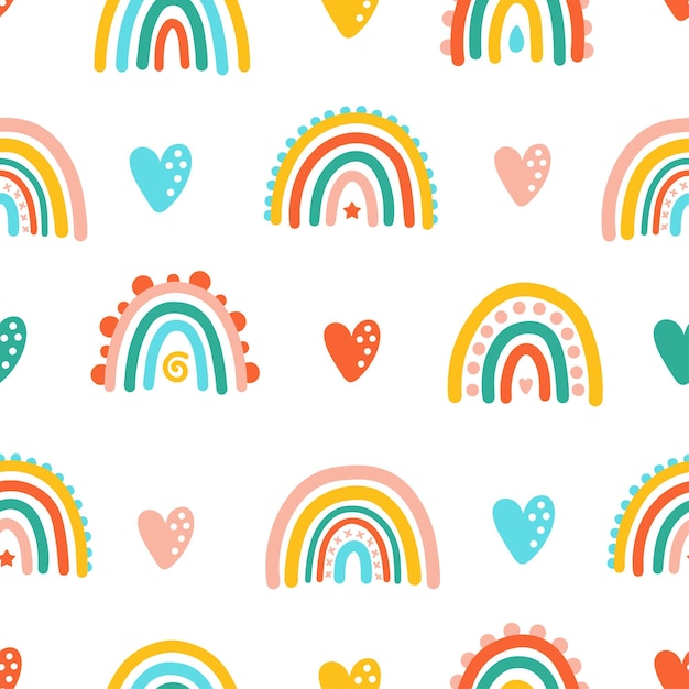 Naadloos patroon met kleurrijke regenbogen en harten