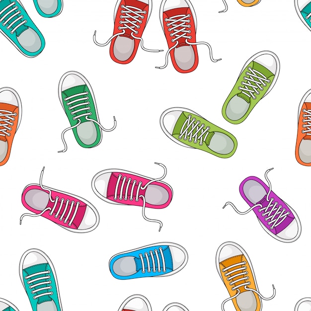 Naadloos patroon met kleurrijke sneakers, schoeisel.