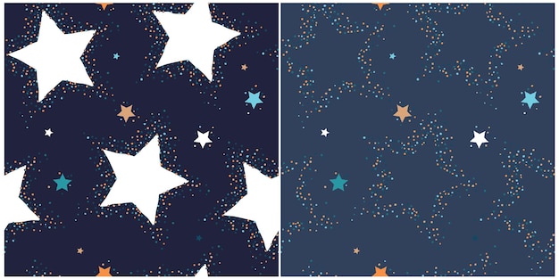 Vector naadloos patroon met kleurrijke sterren in donkerblauwe lucht