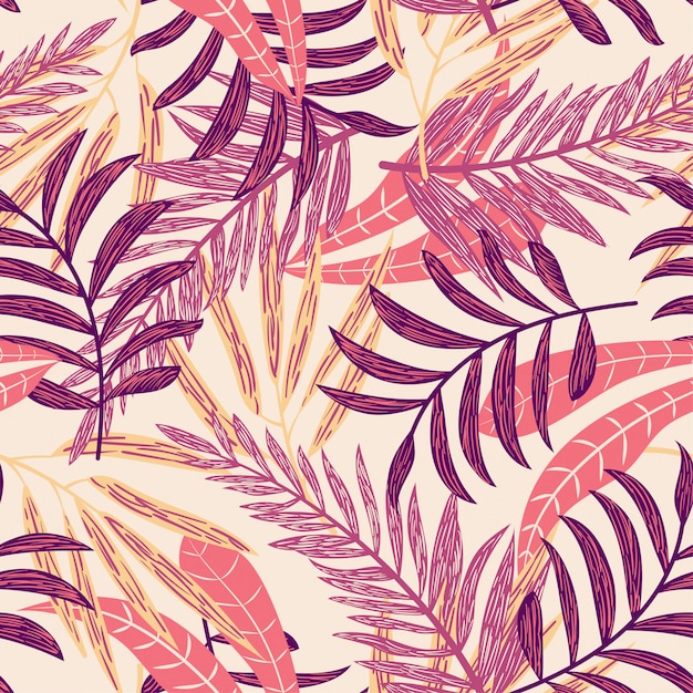 Naadloos patroon met kleurrijke tropische bladeren
