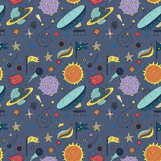 Naadloos patroon met kosmos doodle illustraties