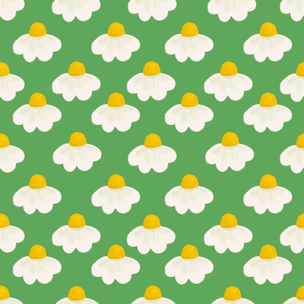 Naadloos patroon met madeliefjes op een groene achtergrond.