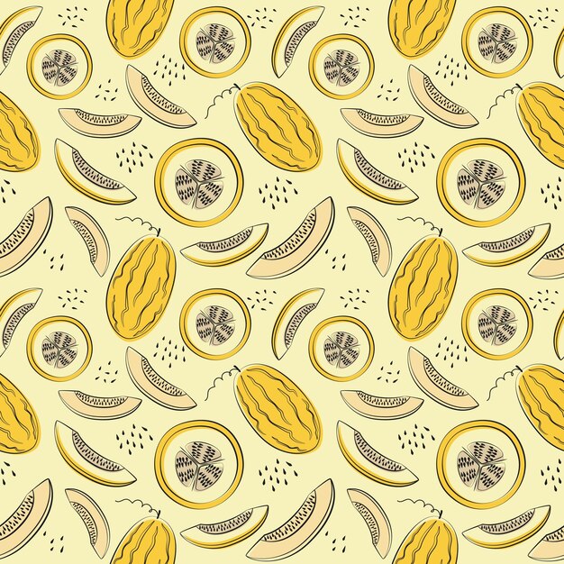 Naadloos patroon met meloen in platte stijl fruit plat minimale vectorillustratie