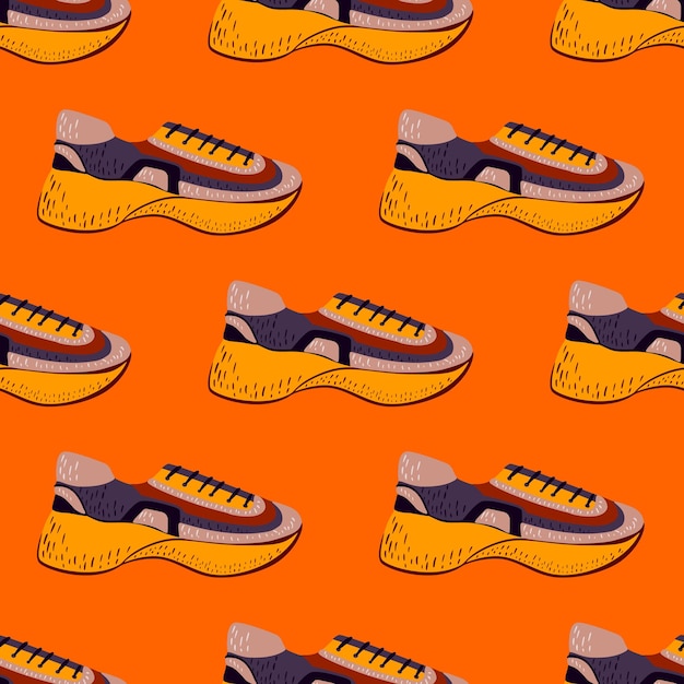 Naadloos patroon met moderne sneakers achtergrond met schoenen voor een actieve levensstijl in doodle-stijl