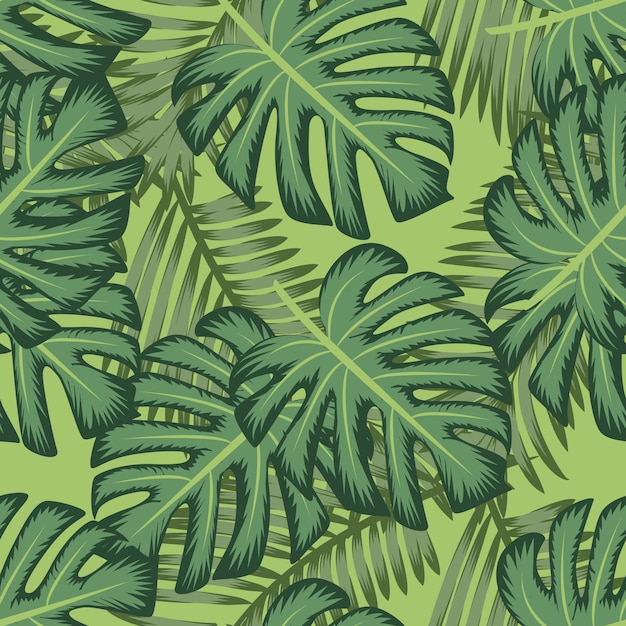 Naadloos patroon met monstera en palmbladeren. Exotische vectorillustratie.