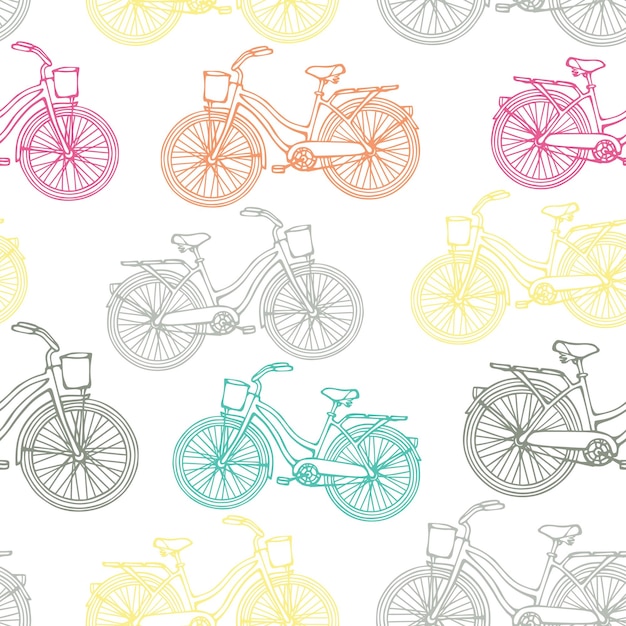 Naadloos patroon met omtrek vintage fietsen