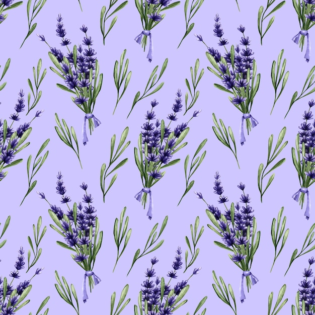 Naadloos patroon met paarse lavendel waterverfpatroon met lila lentebloemen