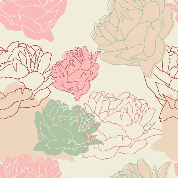 Naadloos patroon met pioenrozen Bloemenbehang Bloemenachtergrond met pioenrozen Mooi bloemenpatroon Vectorillustratie