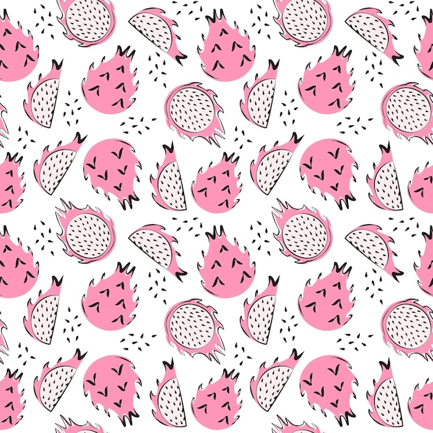 Naadloos patroon met pitaya in platte cartoonontwerp Draakvrucht in boho-stijl