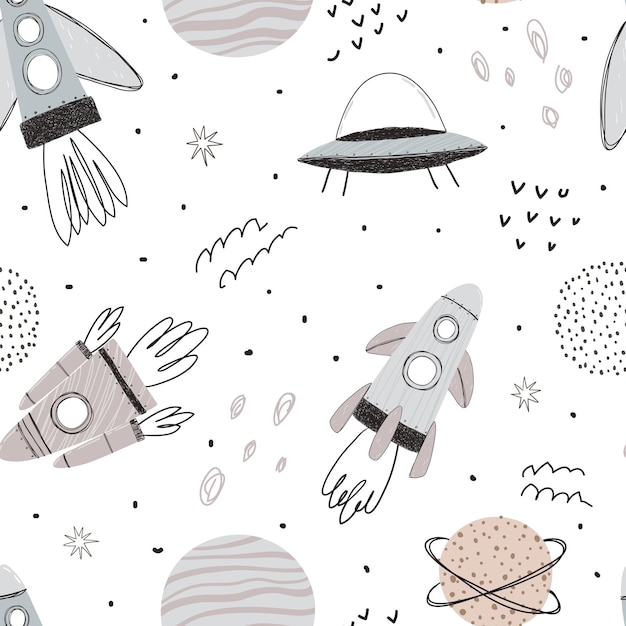 Naadloos patroon met raketten en sterren voor kindertextiel