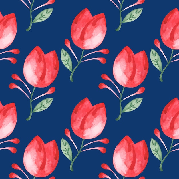Naadloos patroon met rode bloemen op een blauwe achtergrond Voor textiel geïsoleerd