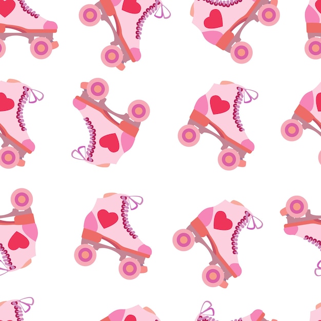 naadloos patroon met roze rollers quads Valentijnsdag liefde en hart