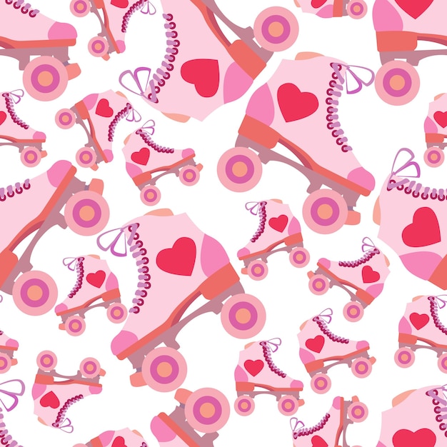 naadloos patroon met roze rollers quads Valentijnsdag liefde en hart