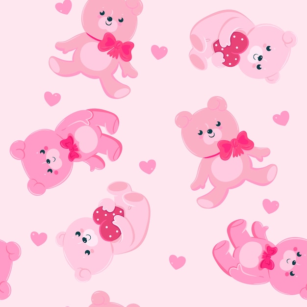 Naadloos patroon met roze teddyberen. Vectorafbeeldingen.