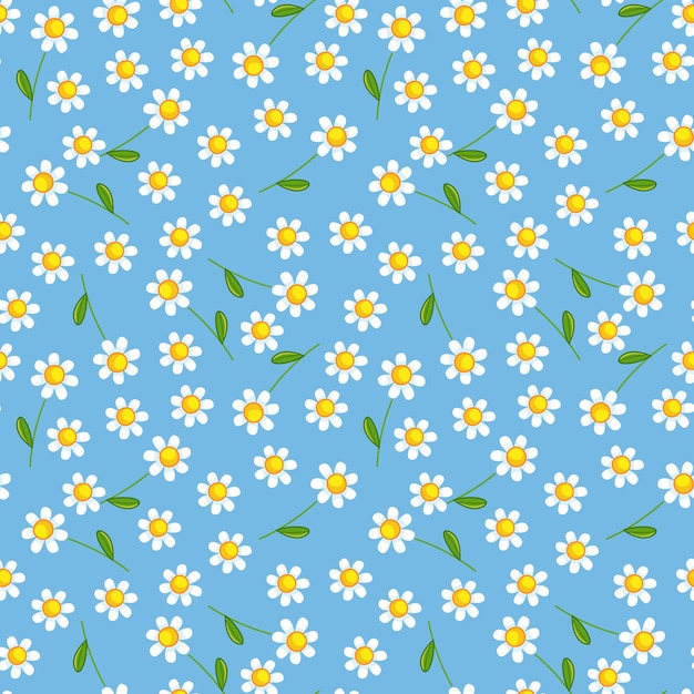 Naadloos patroon met schattige kleine madeliefjes op een blauwe achtergrond Vectorillustratie kinderachtige print
