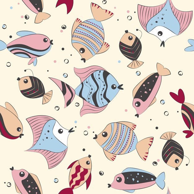 Vector naadloos patroon met schattige kleurrijke vissen kinderen achtergrond