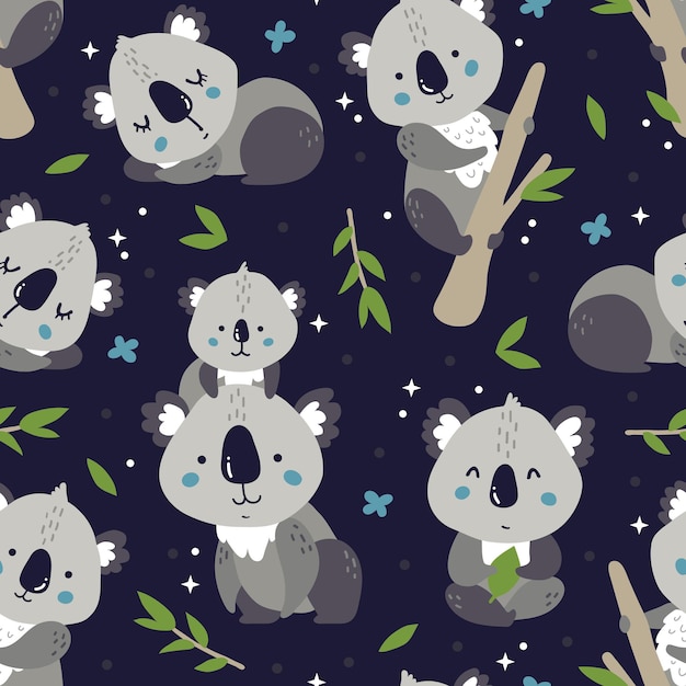 naadloos patroon met schattige koala's