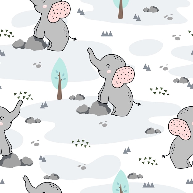 Naadloos patroon met schattige olifanten. Dierlijke naadloze achtergrond, schattige vectortextuur voor appar kinderen